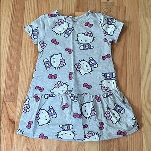 Hello Kitty T Shirt Dress Girls 6 Gray Pink Graphic Print Short Sleeves Casual